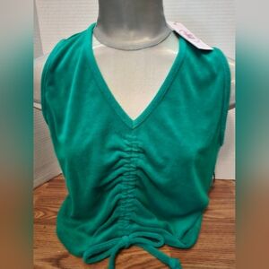Juicy Couture Palm Tree Green Ruched Tie Front Tank Top
